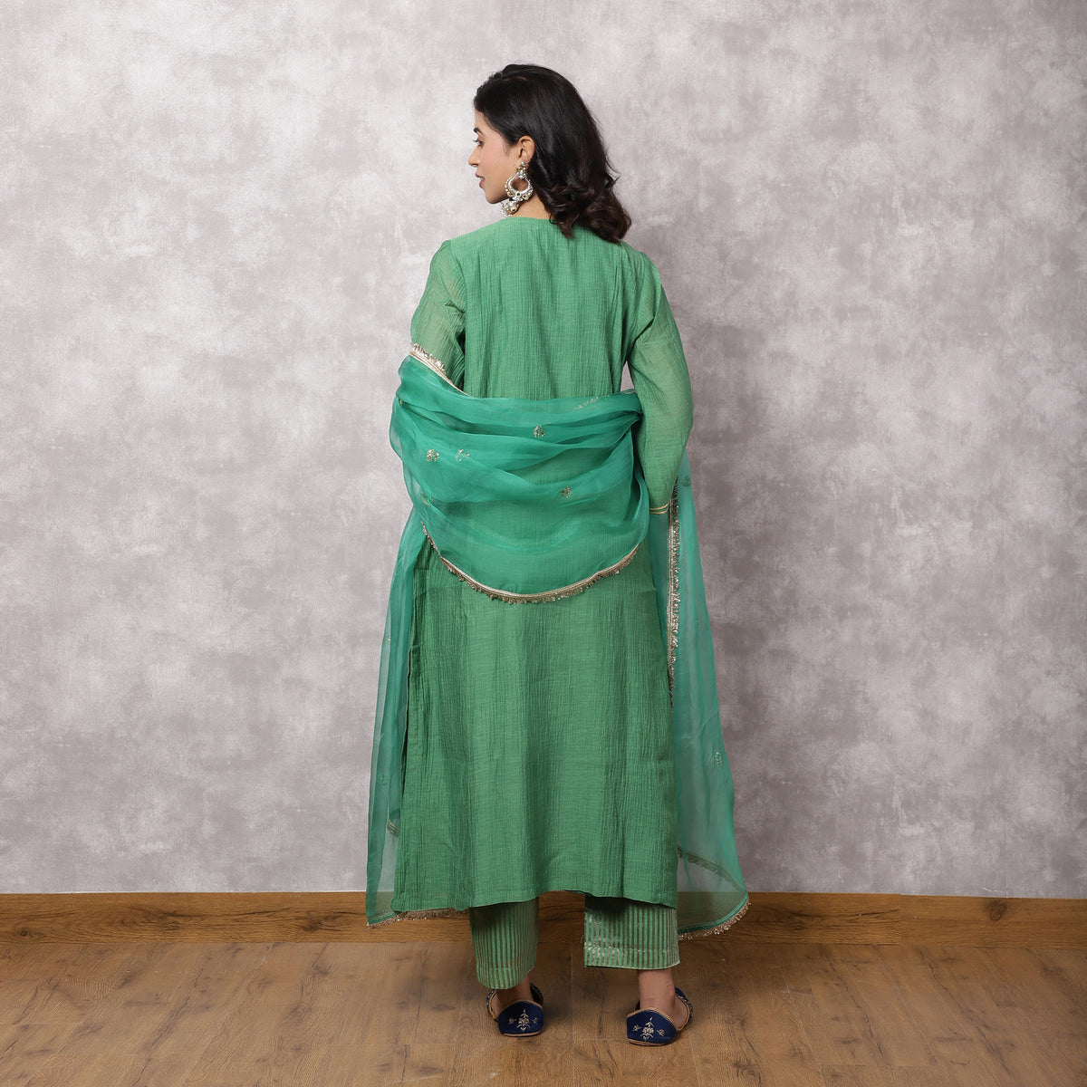 Green Chanderi Hand Embroidered Suit Set with Dupatta