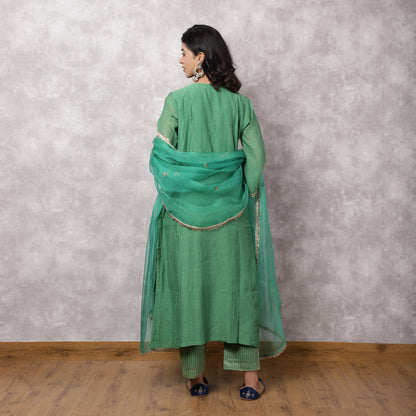 Green Chanderi Hand Embroidered Suit Set with Dupatta