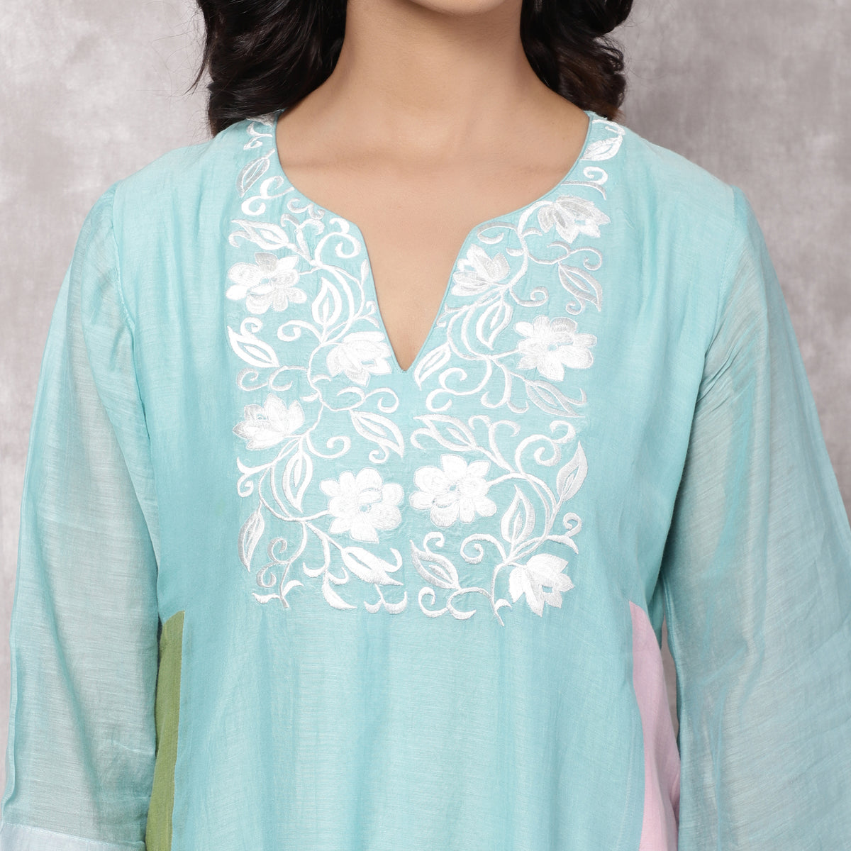 Aqua Chanderi Colorblock A-Line Kurta