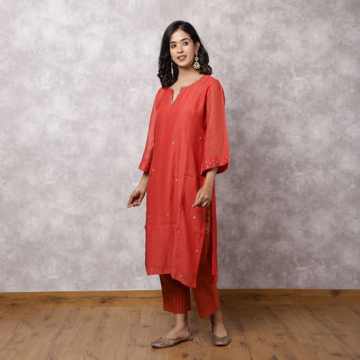 Red Chanderi Sequin highlight Kurta