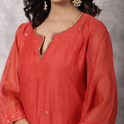Red Chanderi Sequin highlight Kurta Set