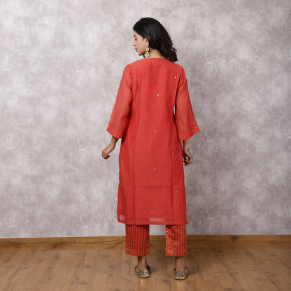 Red Chanderi Sequin highlight Kurta Set
