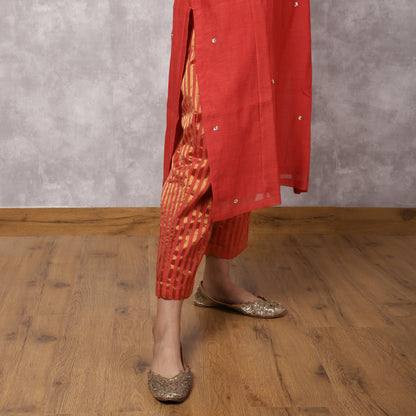 Red Chanderi Sequin highlight Kurta Set