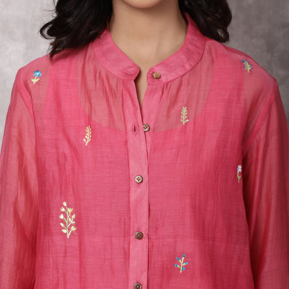 Fuchsia Chanderi Embroidered Shirt