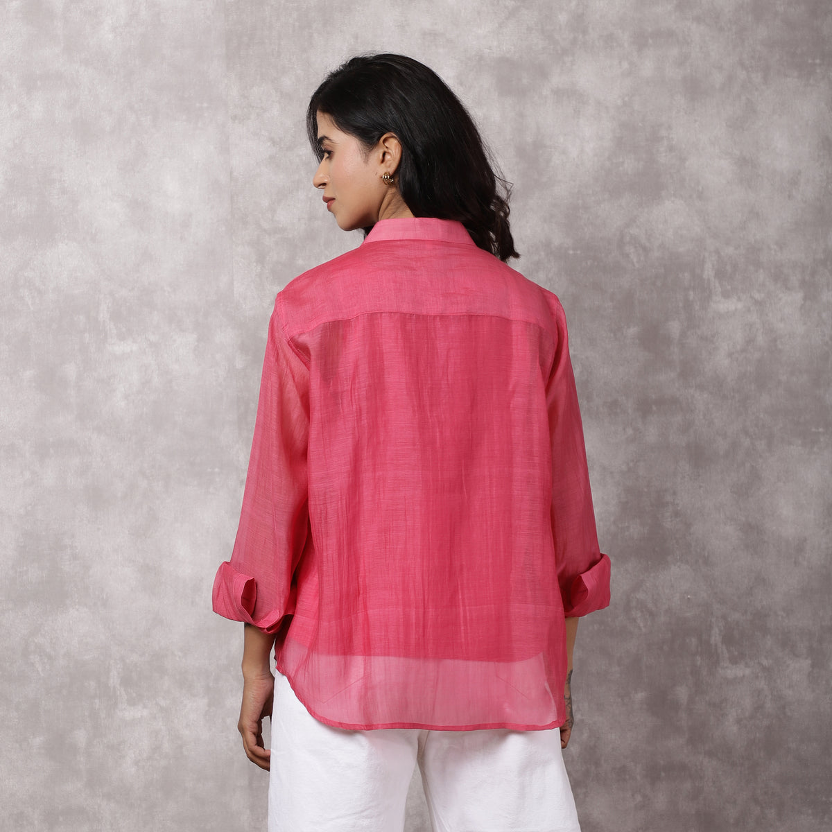 Fuchsia Chanderi Embroidered Shirt