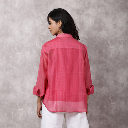 Fuchsia Chanderi Embroidered Shirt
