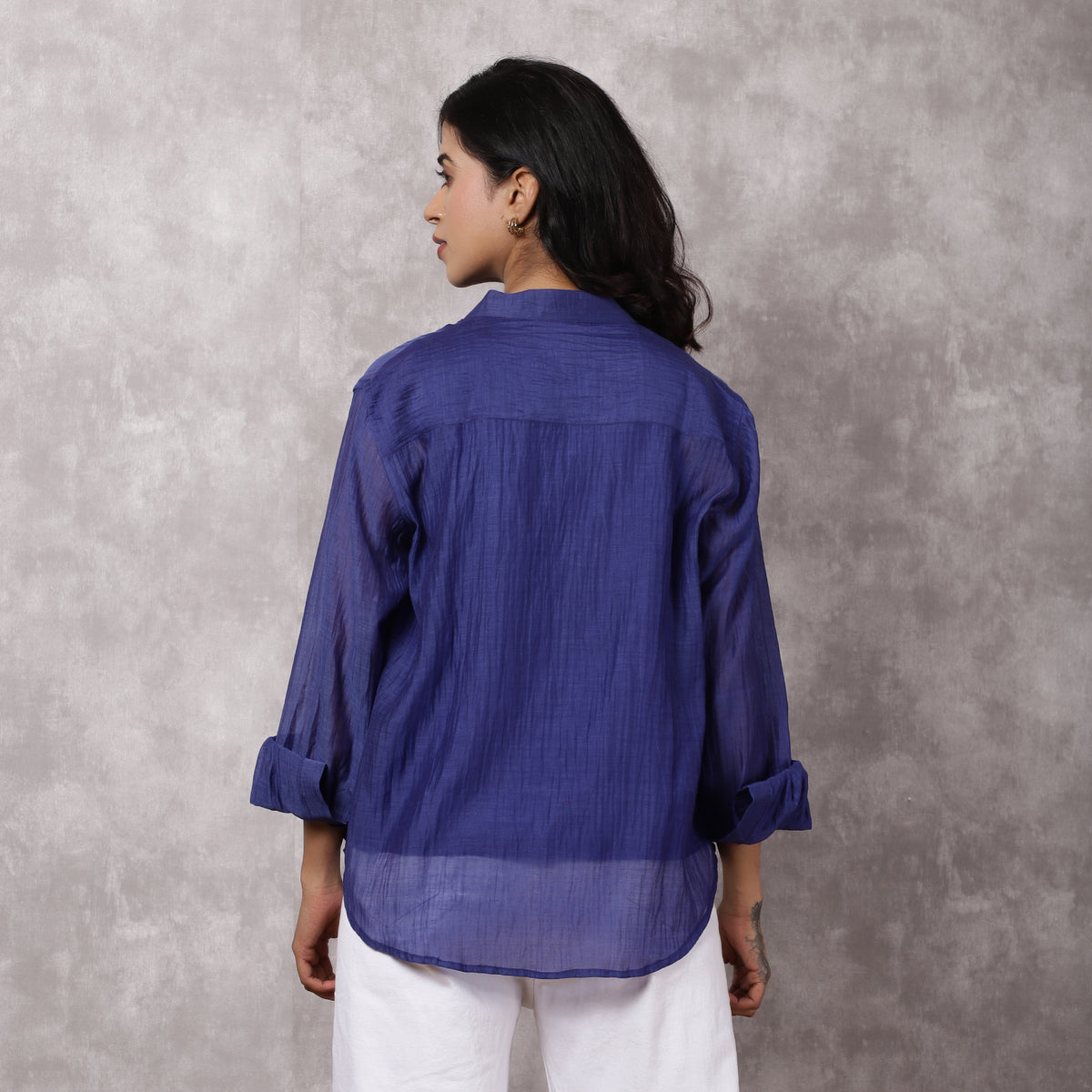 Blue Chanderi Embroidered Shirt