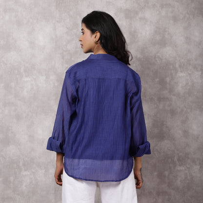 Blue Chanderi Embroidered Shirt