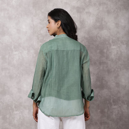 Green Chanderi Embroidered Shirt
