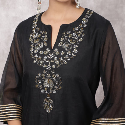 Black Mul Chanderi Hand Embroidered Sharara Set