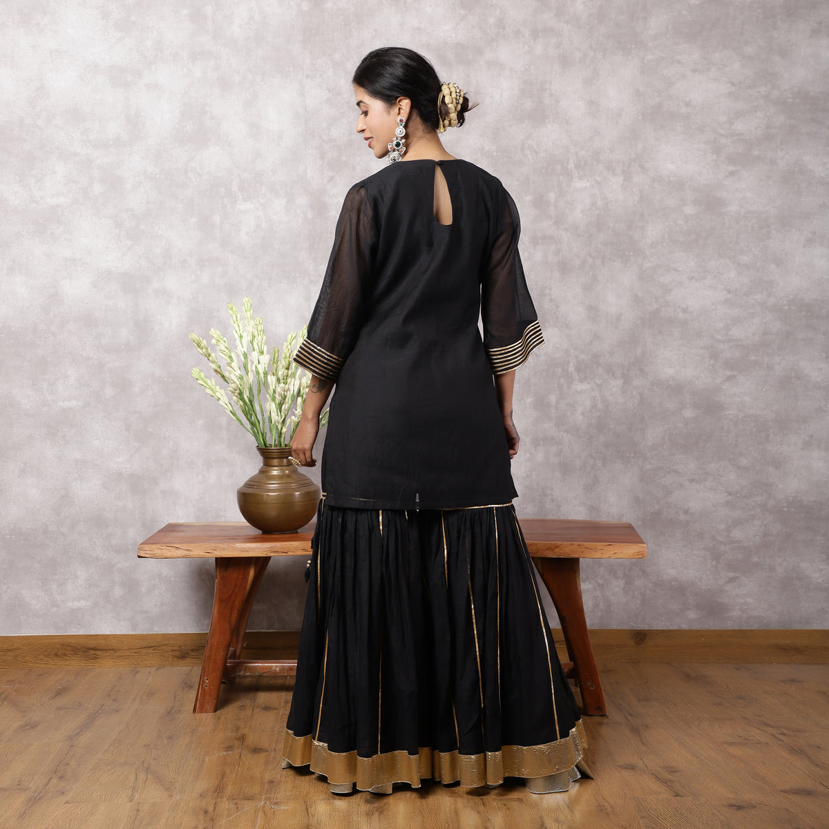Black Mul Chanderi Hand Embroidered Sharara Set