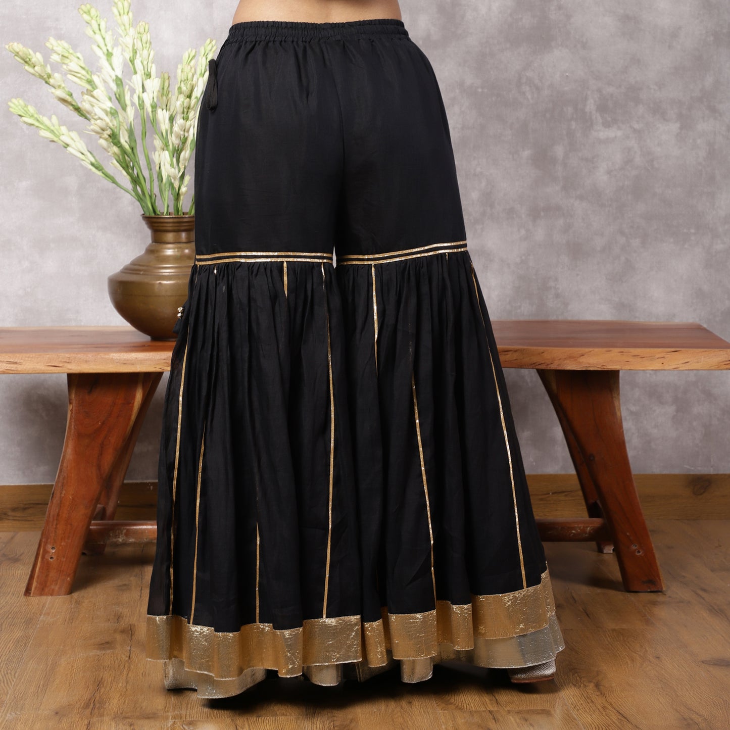 Black Mul Chanderi Hand Embroidered Sharara Set