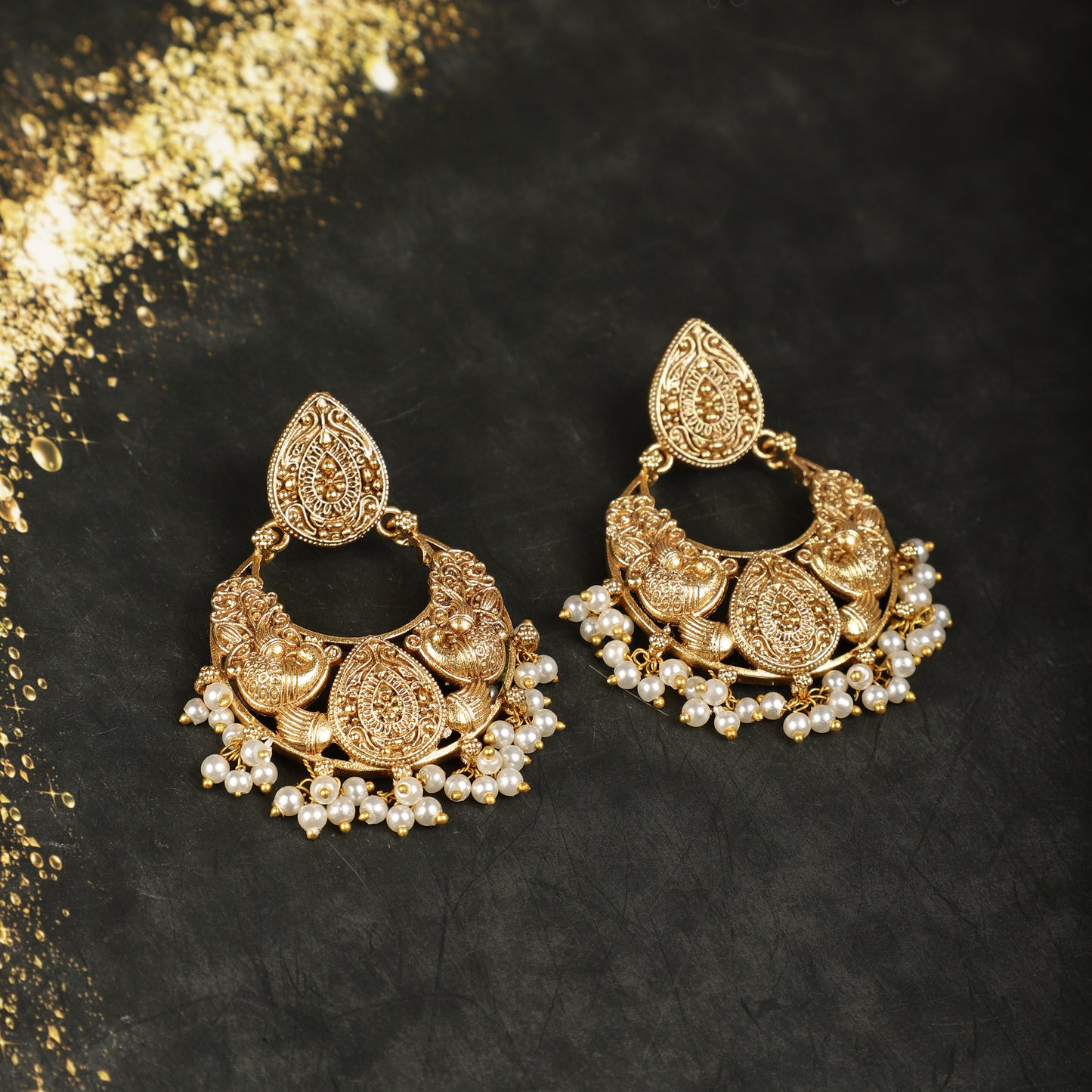Antique Gold Peacock Chandbali