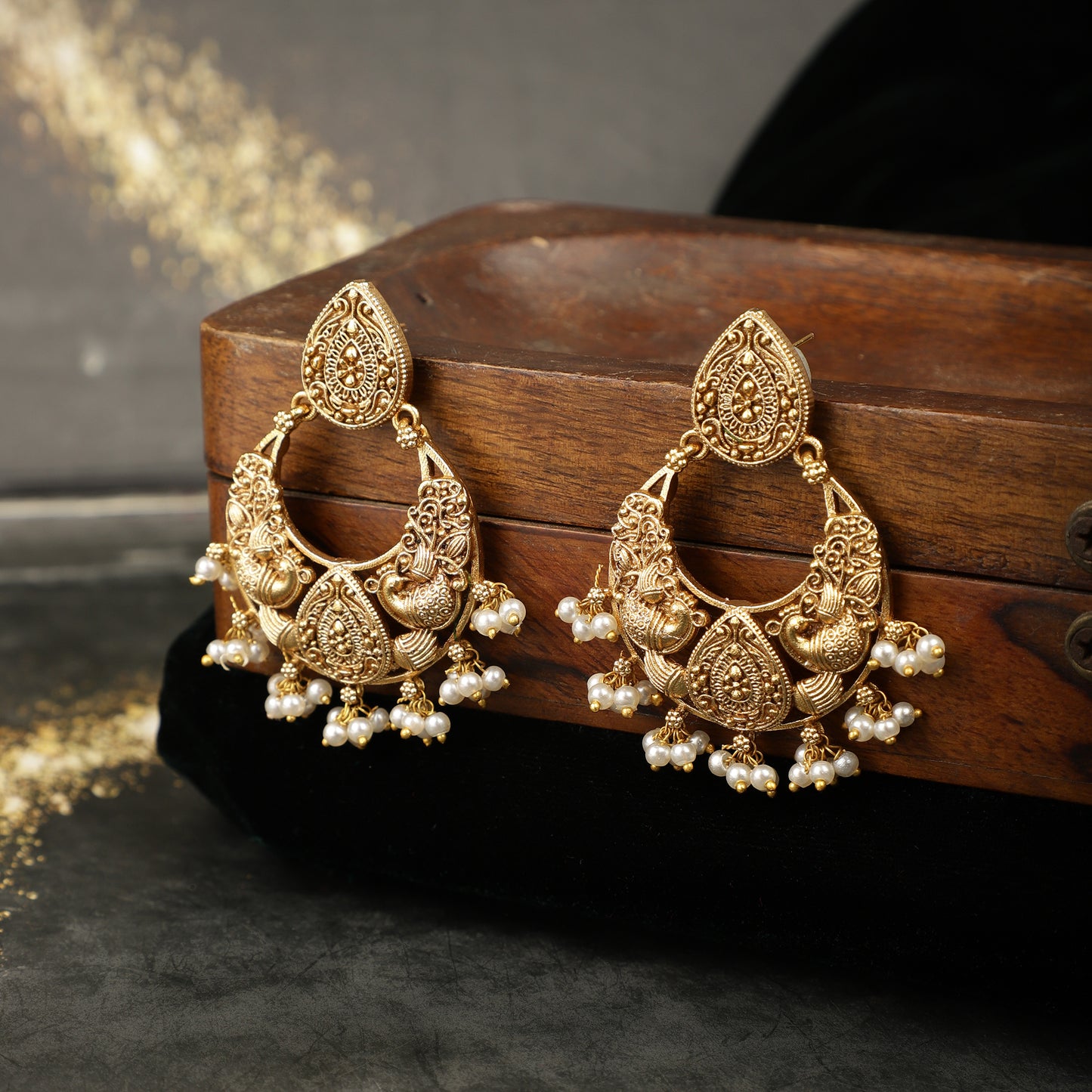 Antique Gold Peacock Chandbali