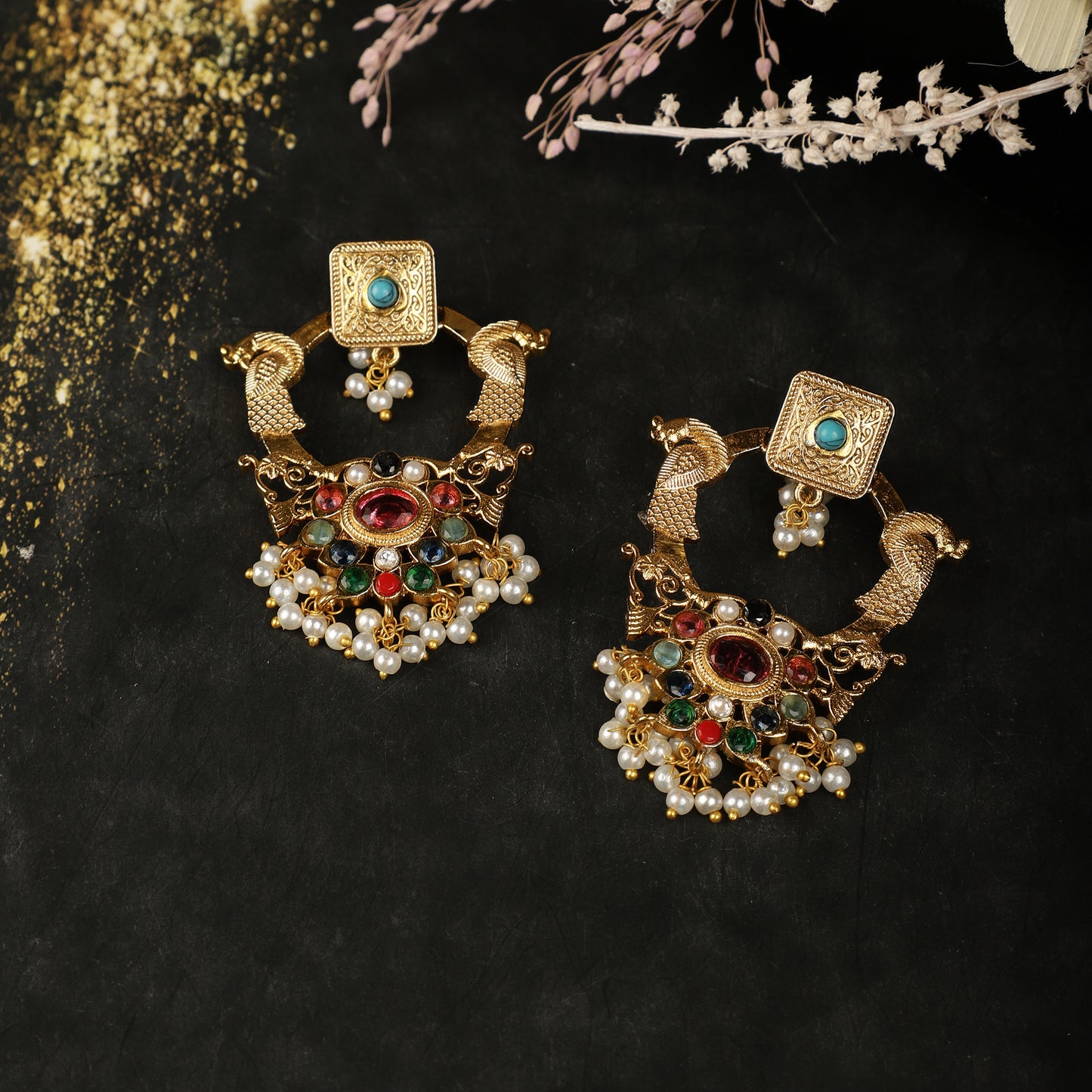 Regal Peacock Temple Chandbali