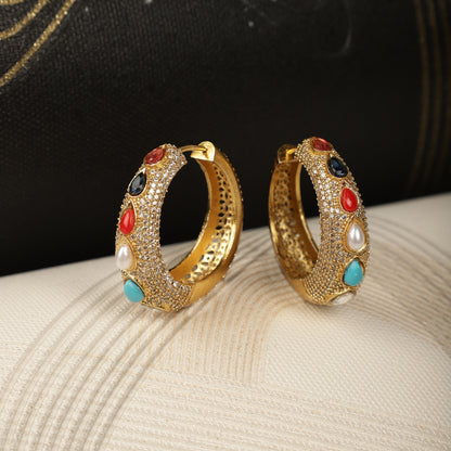 Rhodium-Finished Multicoloured  Kundan Hoops