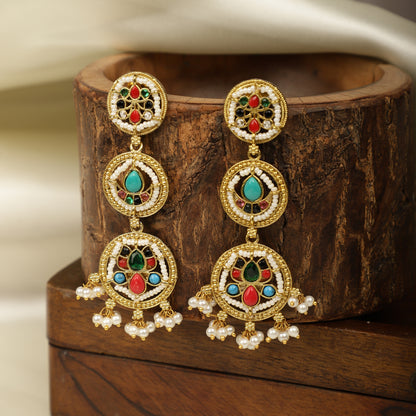 Gold-Toned Multi coloured Drop Earrings