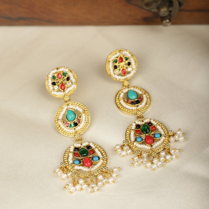 Gold-Toned Multi coloured Drop Earrings