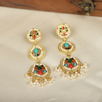 Gold-Toned Multi coloured Drop Earrings