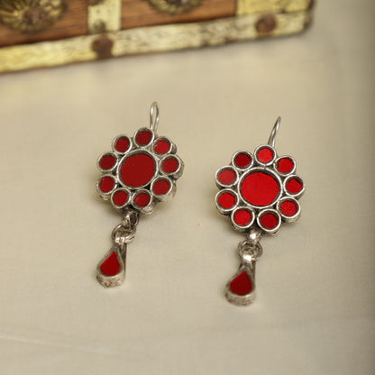 Red mirror silver earrings