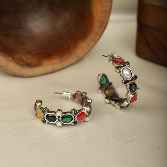 Multicolor Stone Heritage Hoops