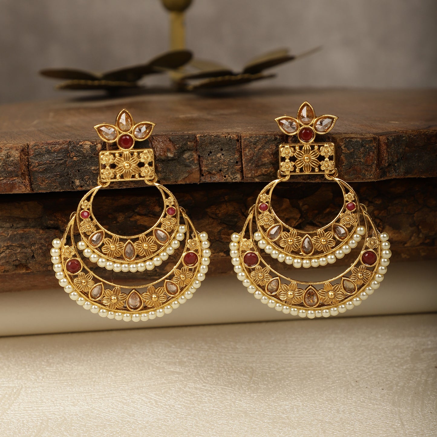 Gold-Toned Kundan Chandbalis