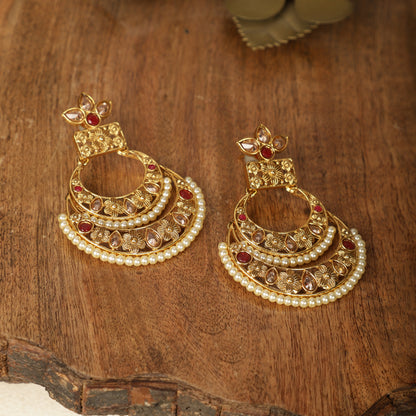 Gold-Toned Kundan Chandbalis