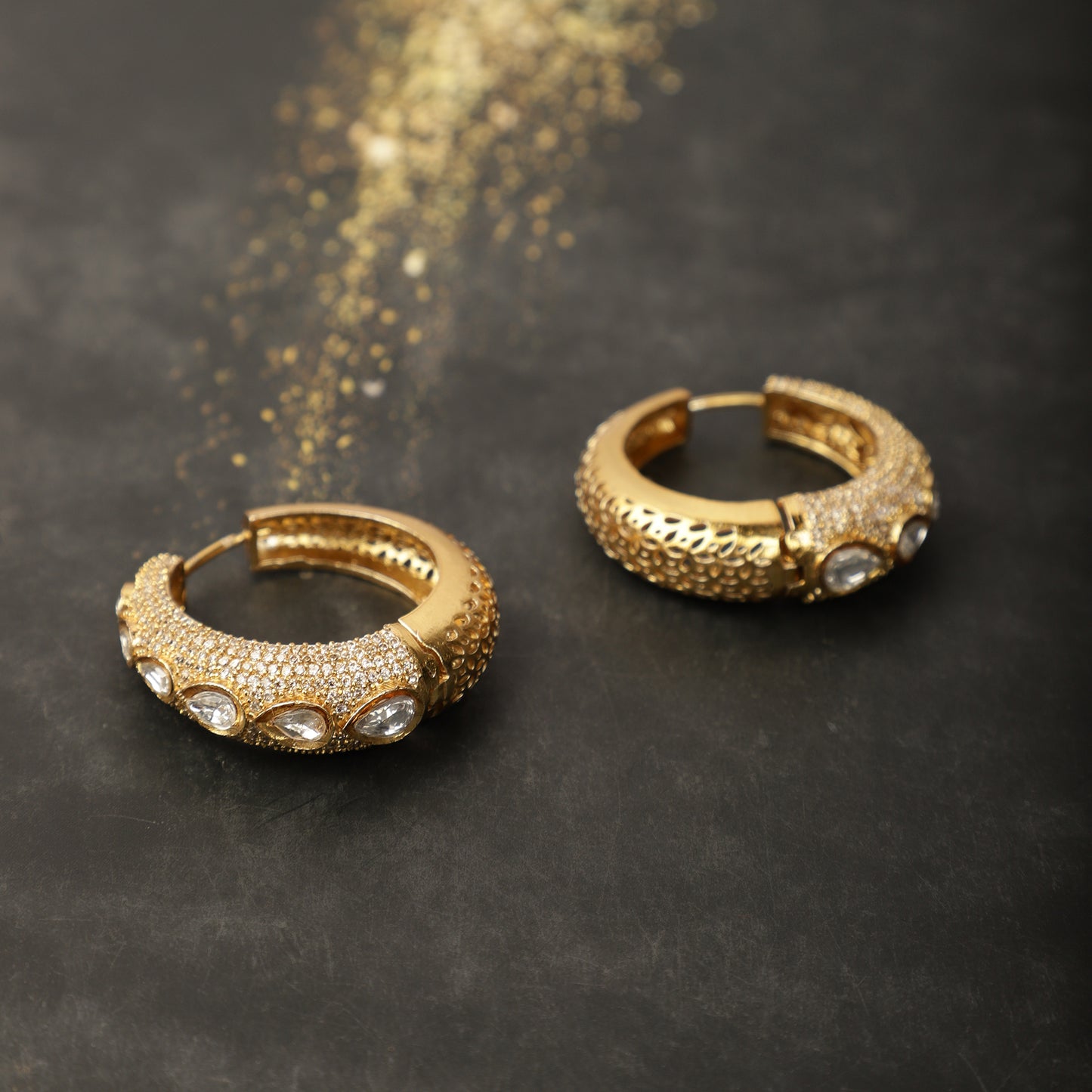 Rhodium-Finished Kundan Hoops