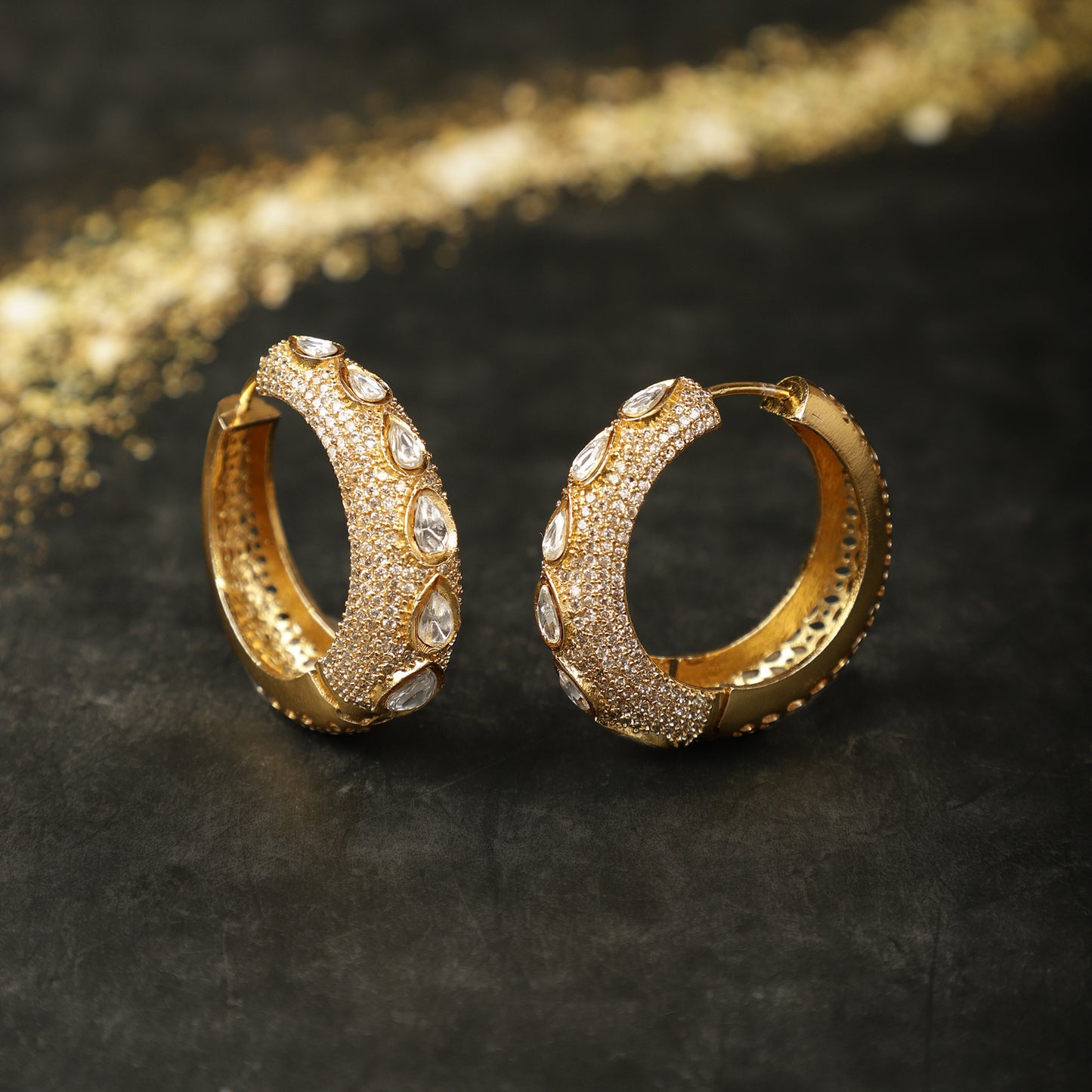 Rhodium-Finished Kundan Hoops