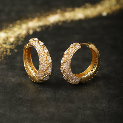 Rhodium-Finished Kundan Hoops