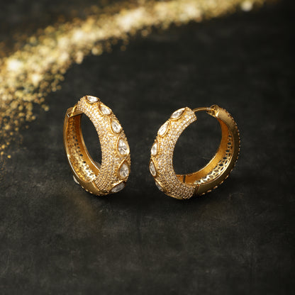 Rhodium-Finished Kundan Hoops