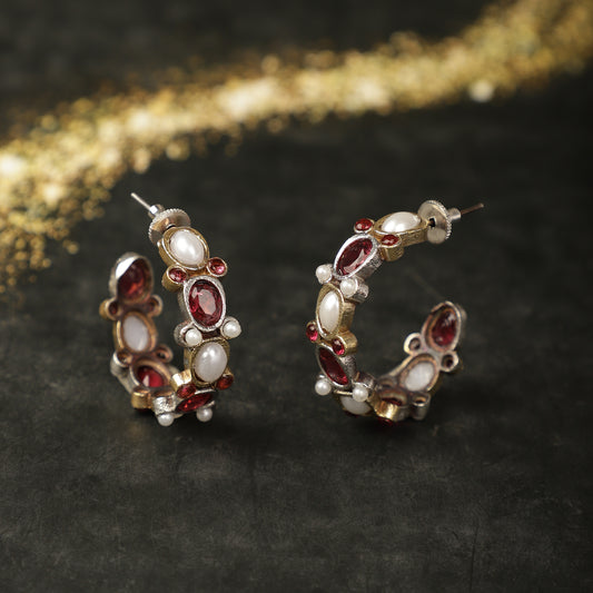 Ruby & Pearls Heritage Hoops