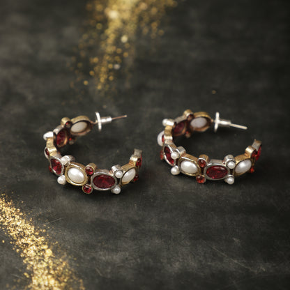 Ruby & Pearls Heritage Hoops