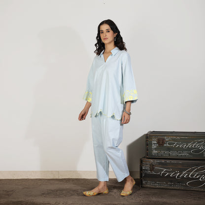 Blue Chambray Cotton Co-ord with embroidery