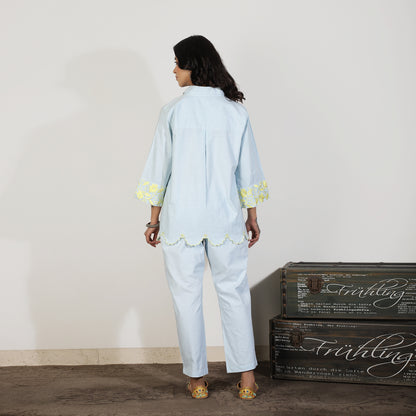 Blue Chambray Cotton Co-ord with embroidery