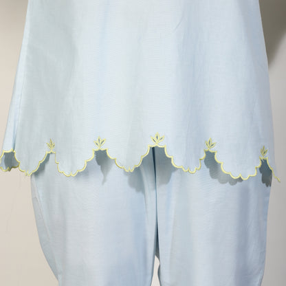 Blue Chambray Cotton Co-ord with embroidery