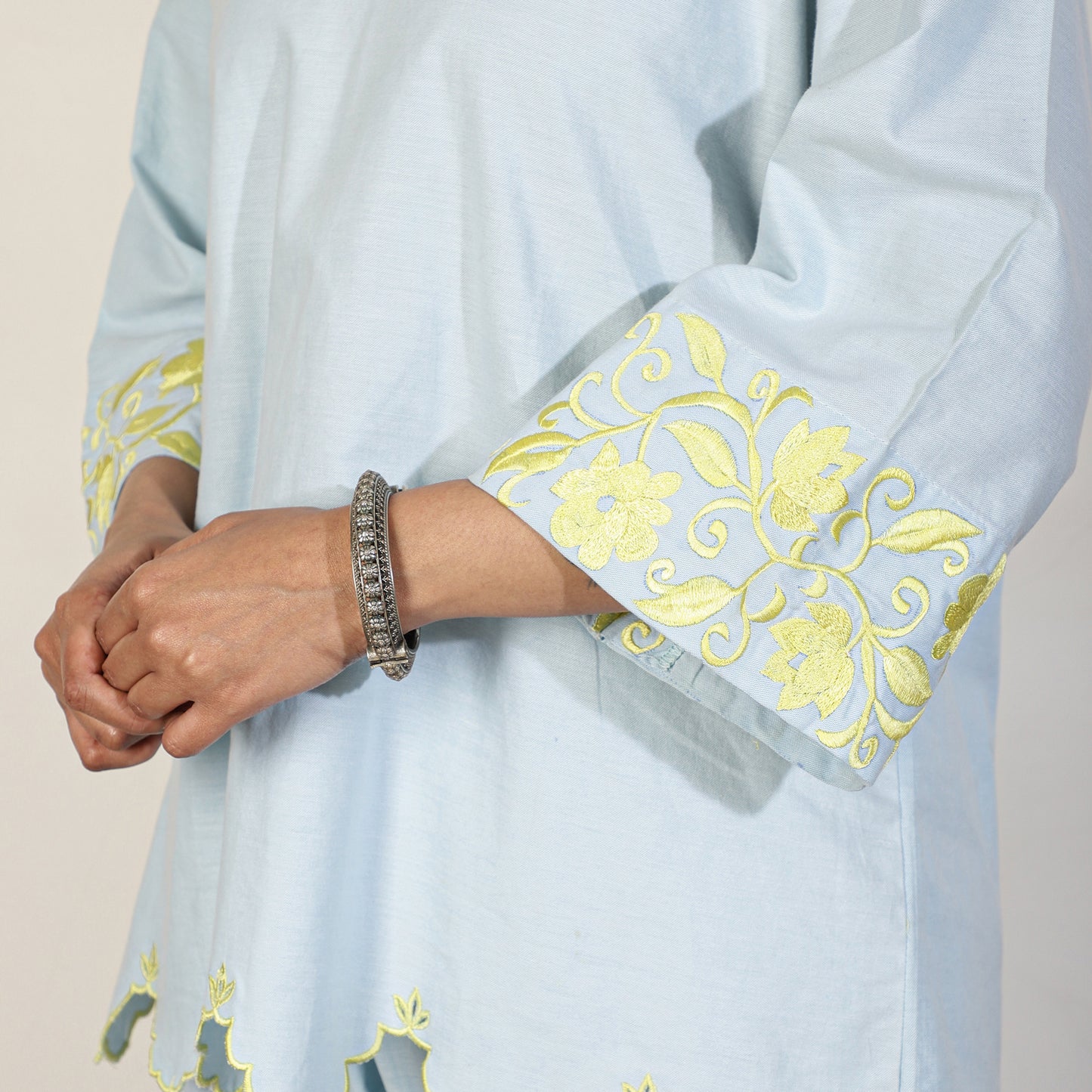 Blue Chambray Cotton Co-ord with embroidery