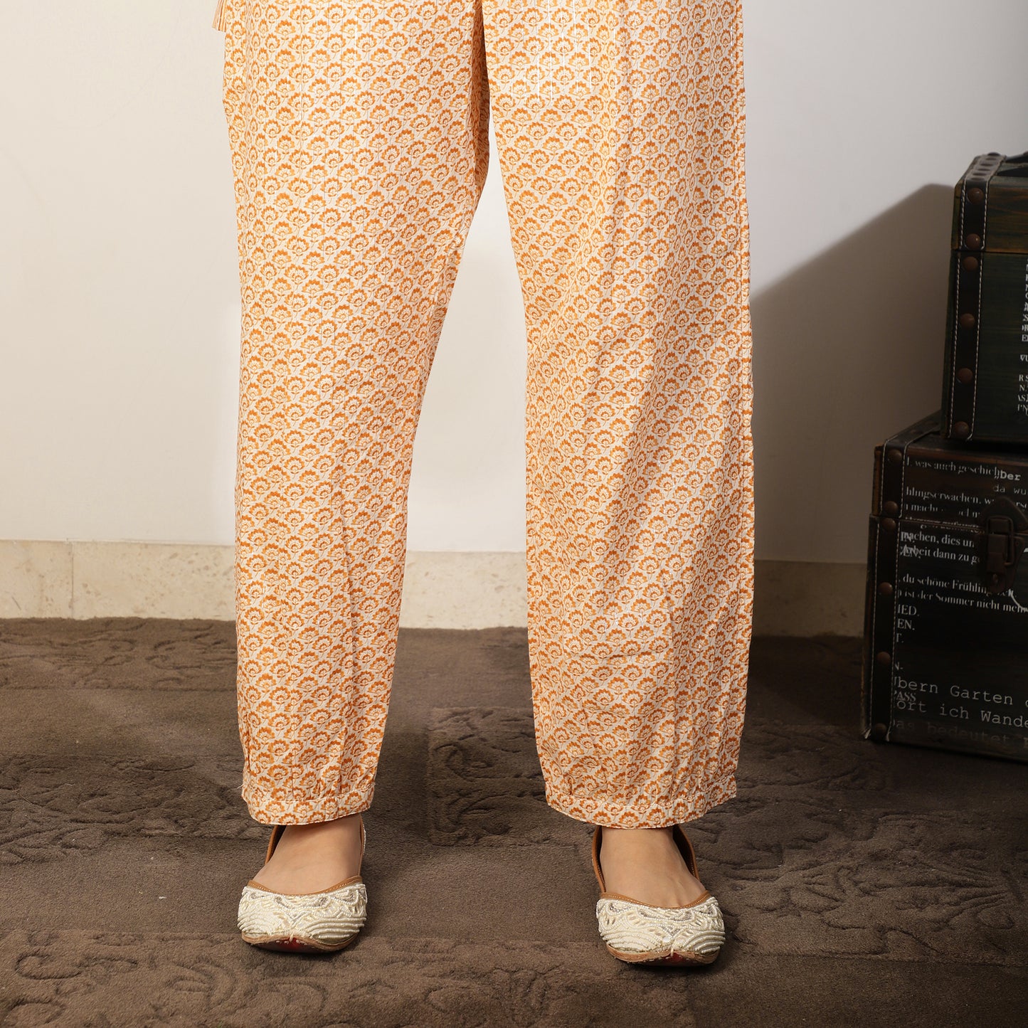 Orange Cotton Co-ord set with Mirrorwork