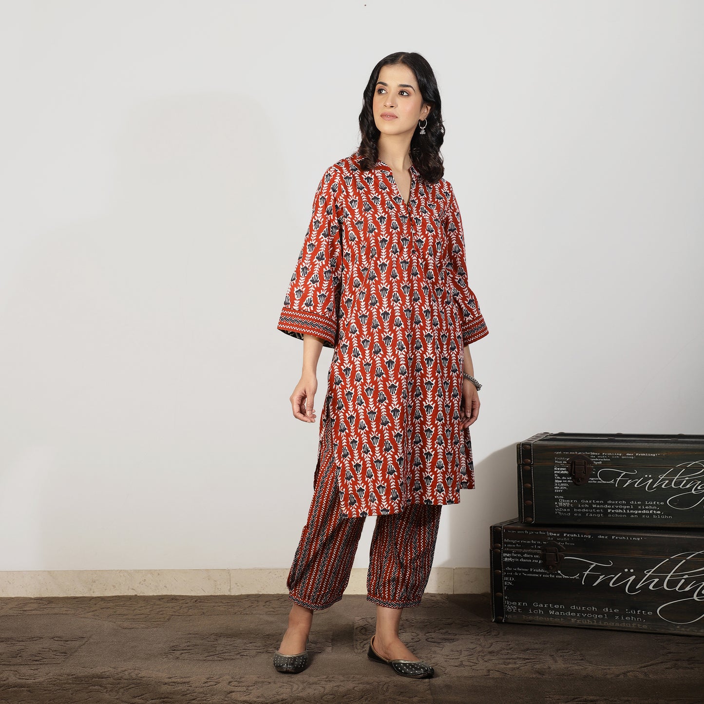 Maroon Cotton Printed Co-ord set