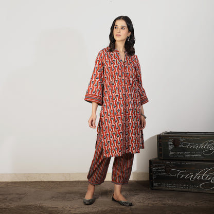 Maroon Cotton Printed Co-ord set