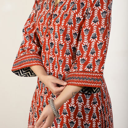 Maroon Cotton Printed Co-ord set
