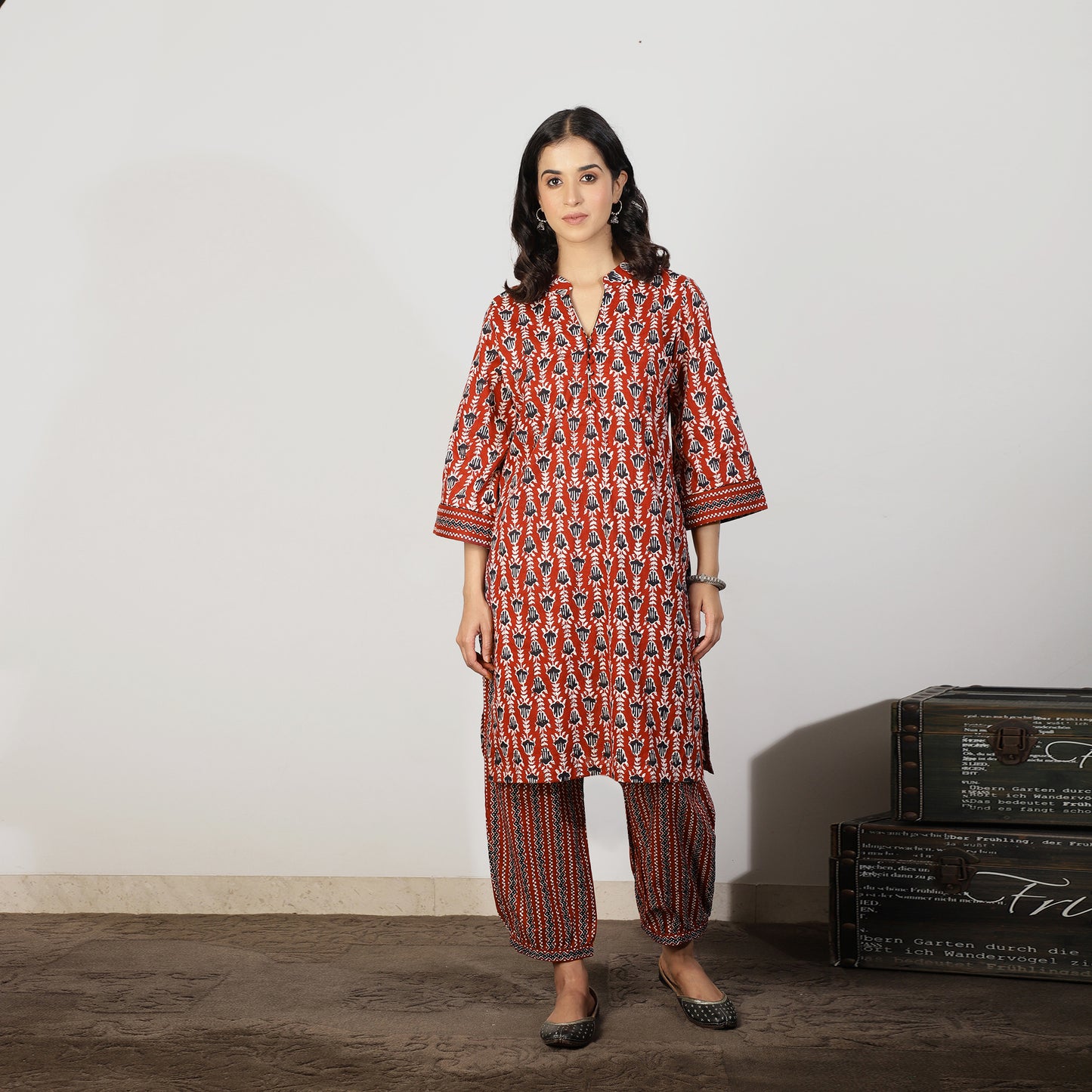 Maroon Cotton Printed Co-ord set