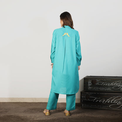 Teal Kurta Set with Embroidered pockets