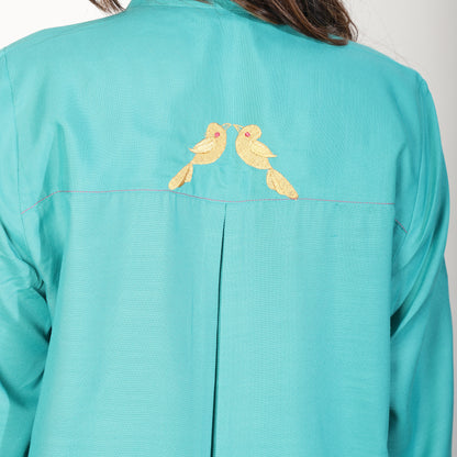 Teal Kurta Set with Embroidered pockets