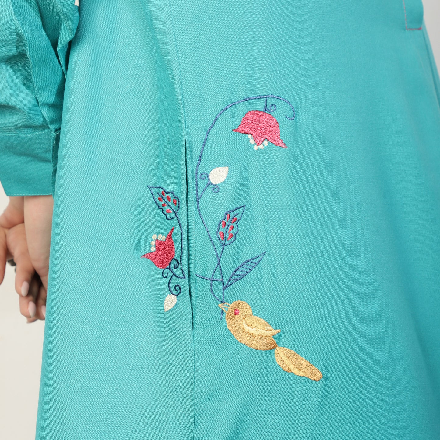Teal Kurta Set with Embroidered pockets