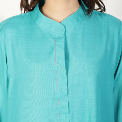 Teal Kurta Set with Embroidered pockets