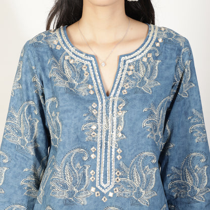 Blue Cotton kurta with Mirrorwork and Gotawork