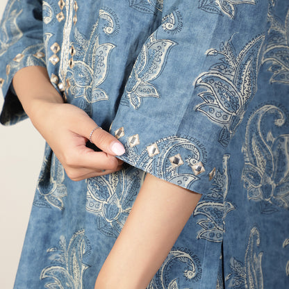 Blue Cotton kurta with Mirrorwork and Gotawork