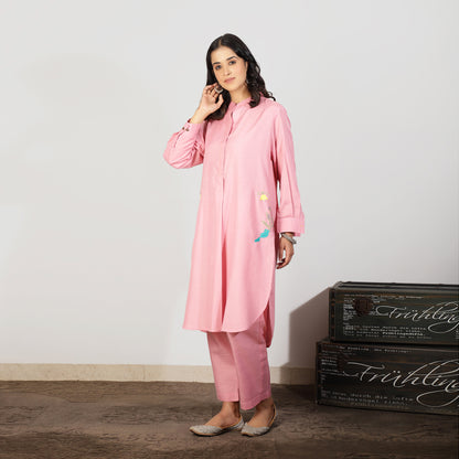 Pink Kurta Set with Embroidered pockets