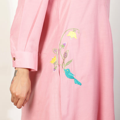 Pink Kurta Set with Embroidered pockets